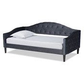 Baxton Studio Benjamin Modern and Contemporary Grey Velvet Fabric Upholstered and Dark Brown Finished Wood Twin Size Daybed Baxton Studio restaurant furniture, hotel furniture, commercial furniture, wholesale bedroom furniture, wholesale twin, classic twin